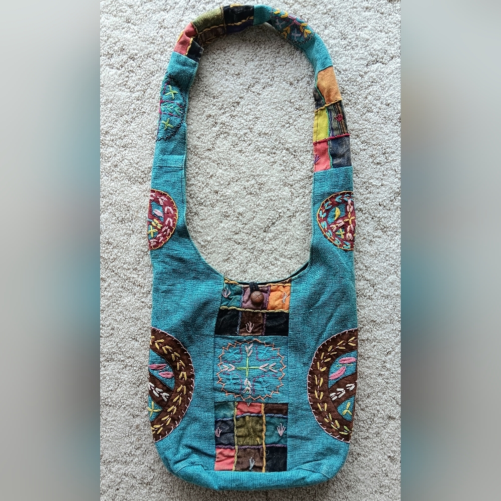 Hippie Bag Rising International Flower Child Boho Blue